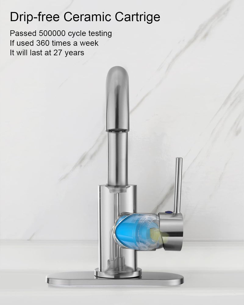 RKF Single-Handle Swivel Spout Bathroom Sink Faucet with Pop-up Drain with Overflow and Supply Hose,Bar Sink Faucet,Small Kitchen Faucet Tap,Brushed Nickel,BF3501P-BN - Image 3